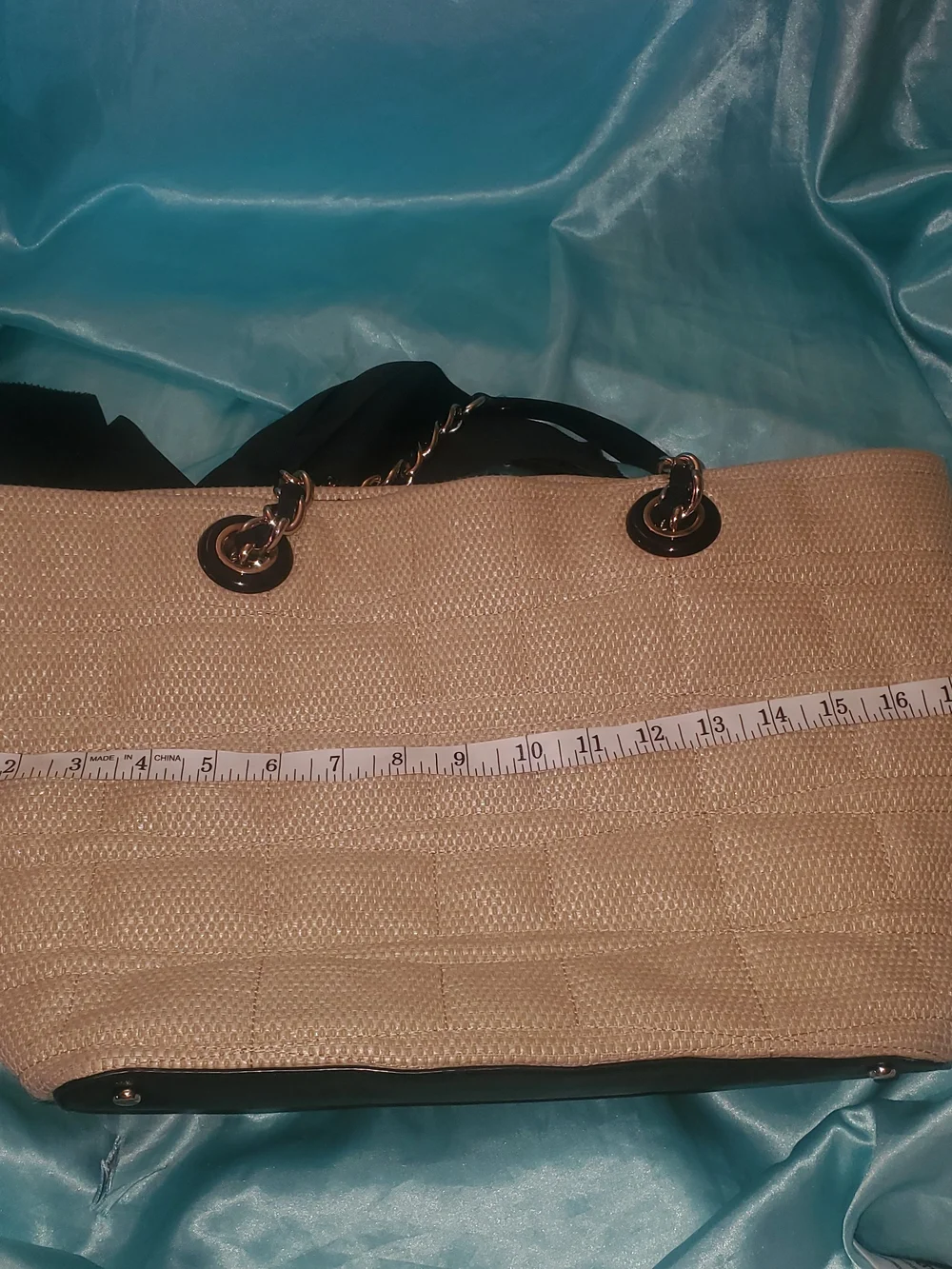kate spade Neutral Woven Tote with Black Bow Accent